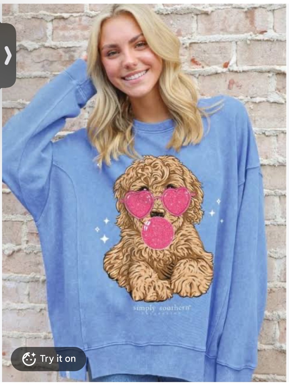 Simply Southern Blue Crewneck Sweater with Sunglass Puppy Graphic